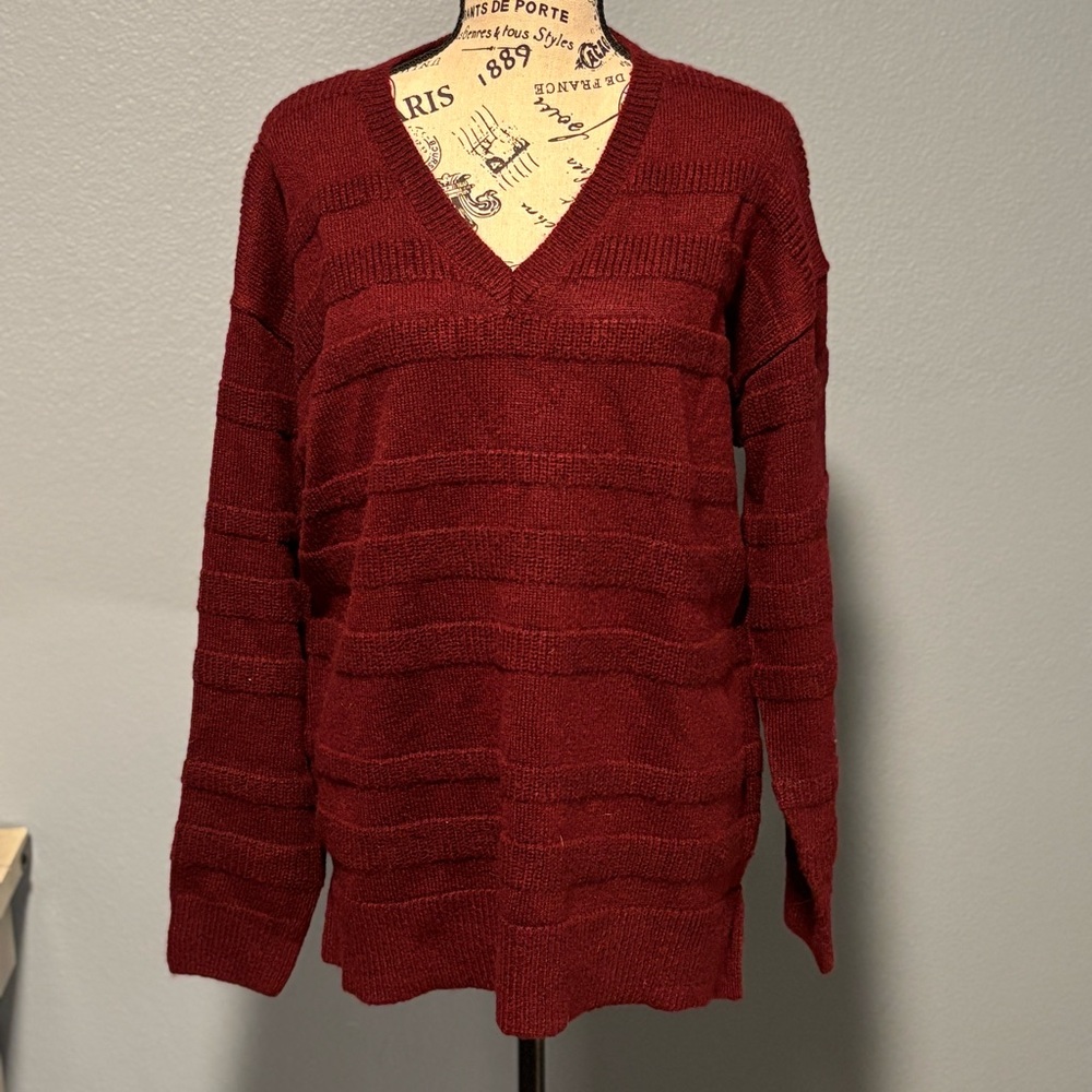 NWT Sienna Sage Oversized V-Neck Sweater Burgundy Large